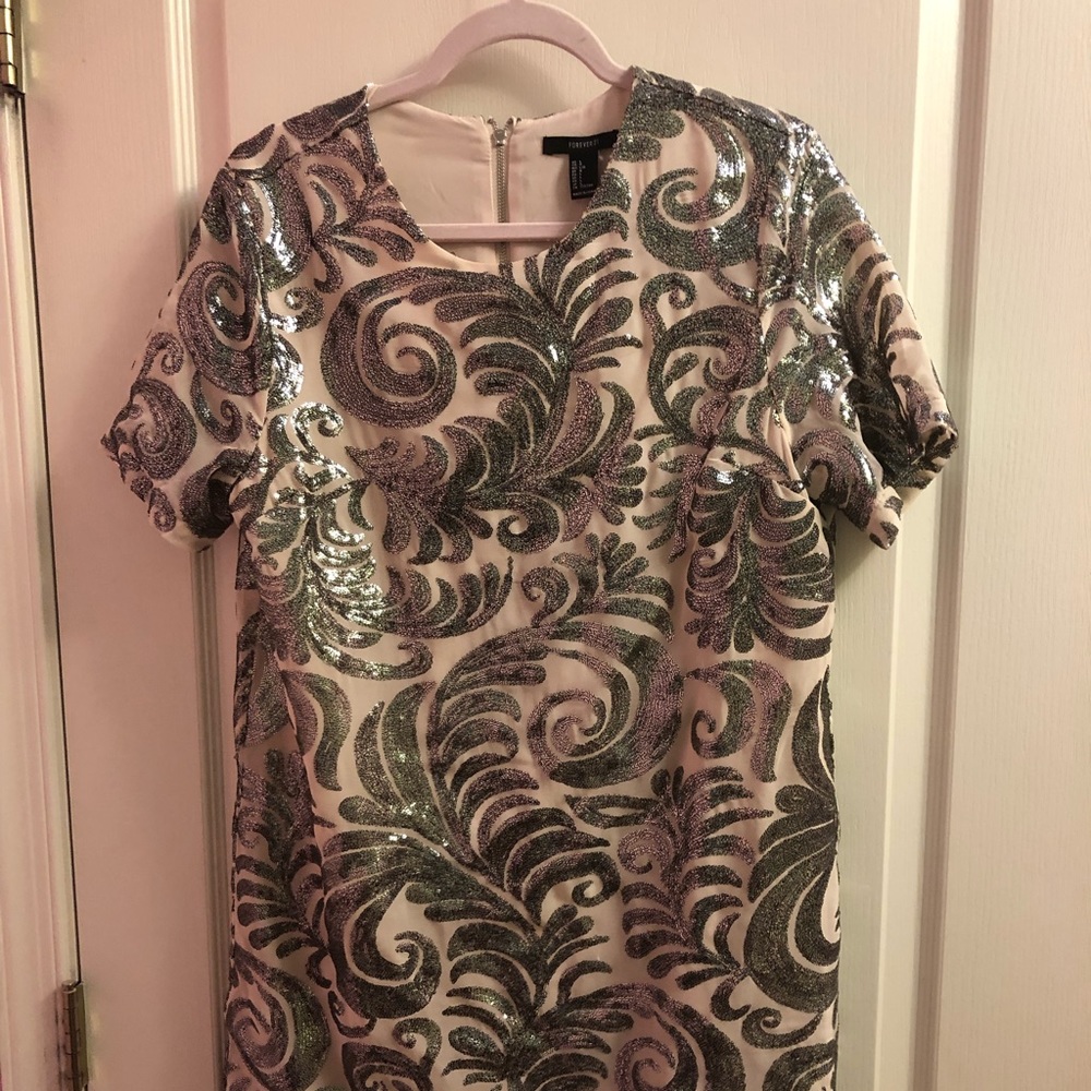 Shift short sleeve sequin dress
